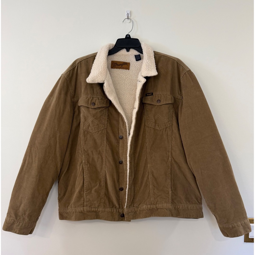 Wrangler Mens Tan Corduroy Sherpa Lined Western Corduroy Trucker Jacket 2XLT